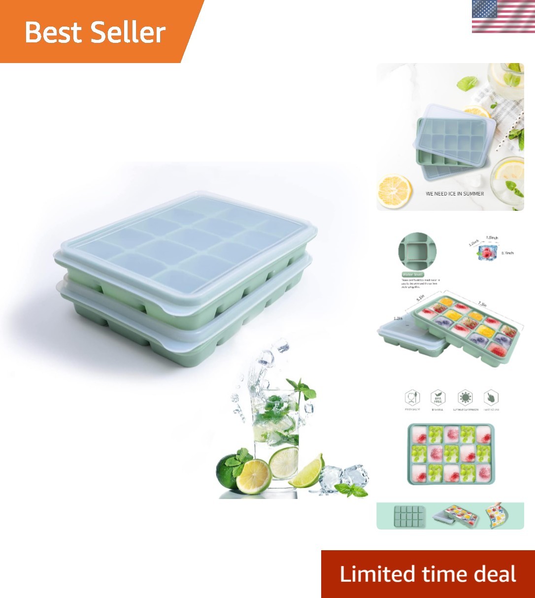 Bamboo Green Easy Release Ice Cube Trays – 30 Flexible Silicone Molds Included