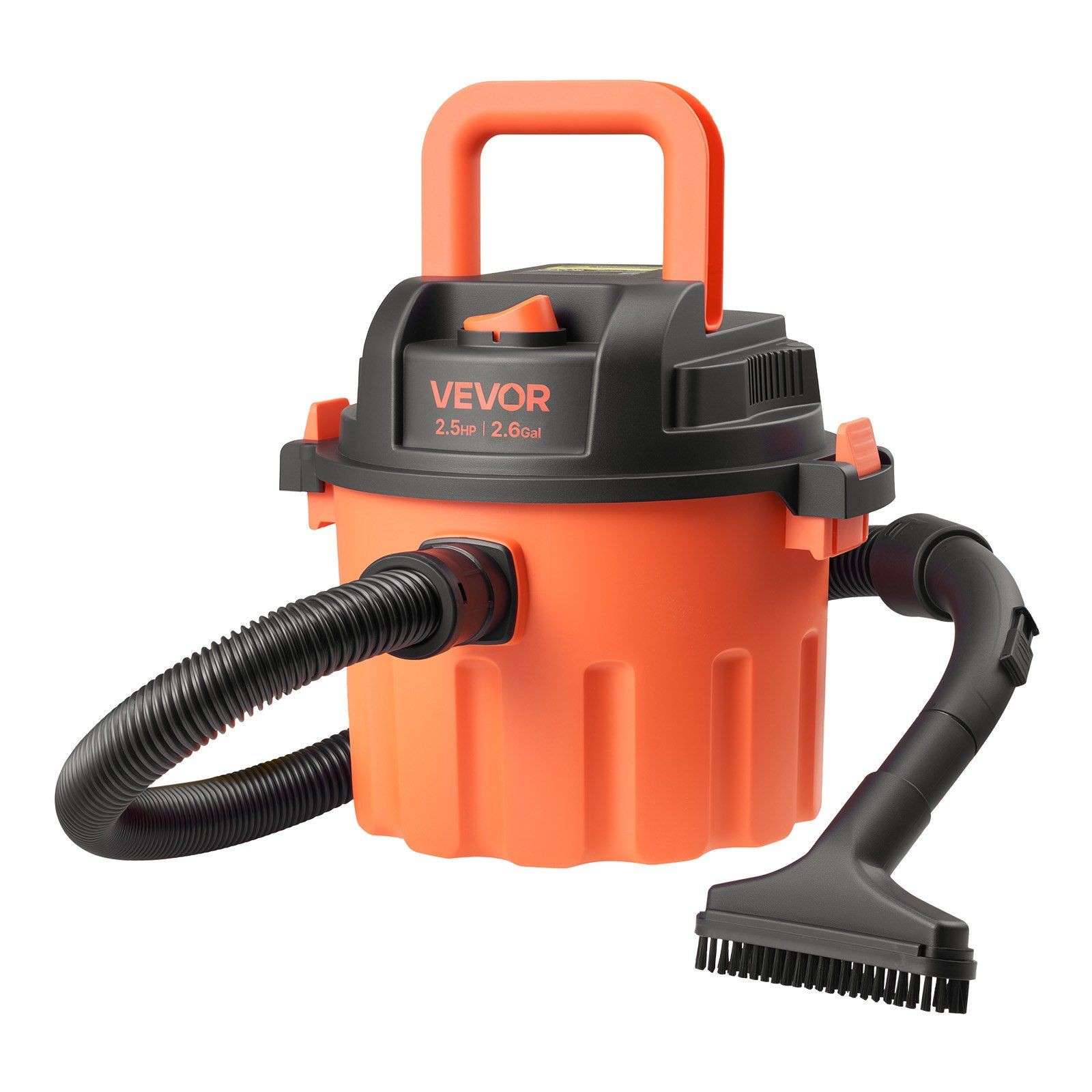 2.5HP2.6Gallon800WDryVacuumHandheldNozzles1.25inx4ftHose9.2ftCordBlackOrange