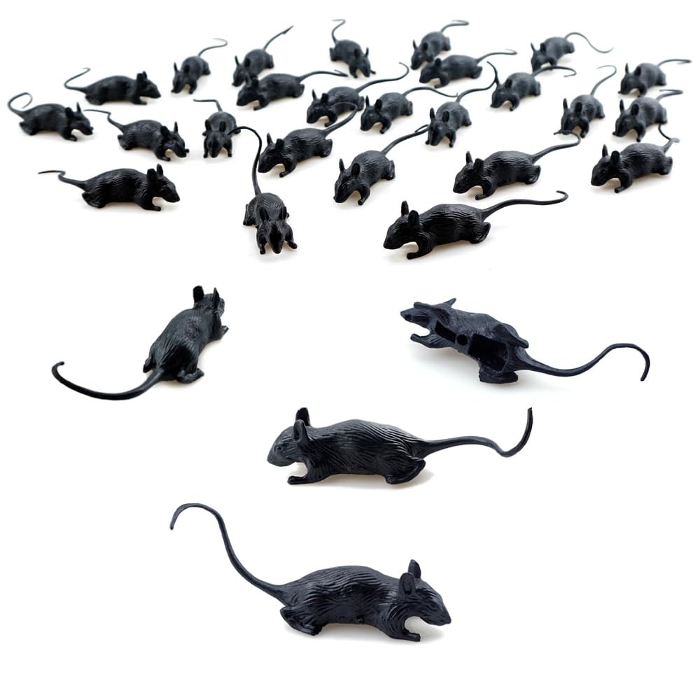 25 PCS Black Plastic Fake Rats for Prank Party