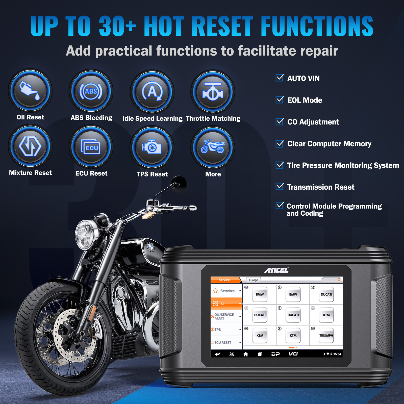 ANCEL MT500 All System Motorcycle Diagnosis Oil Light & ABS Reset OBD2 Scanner