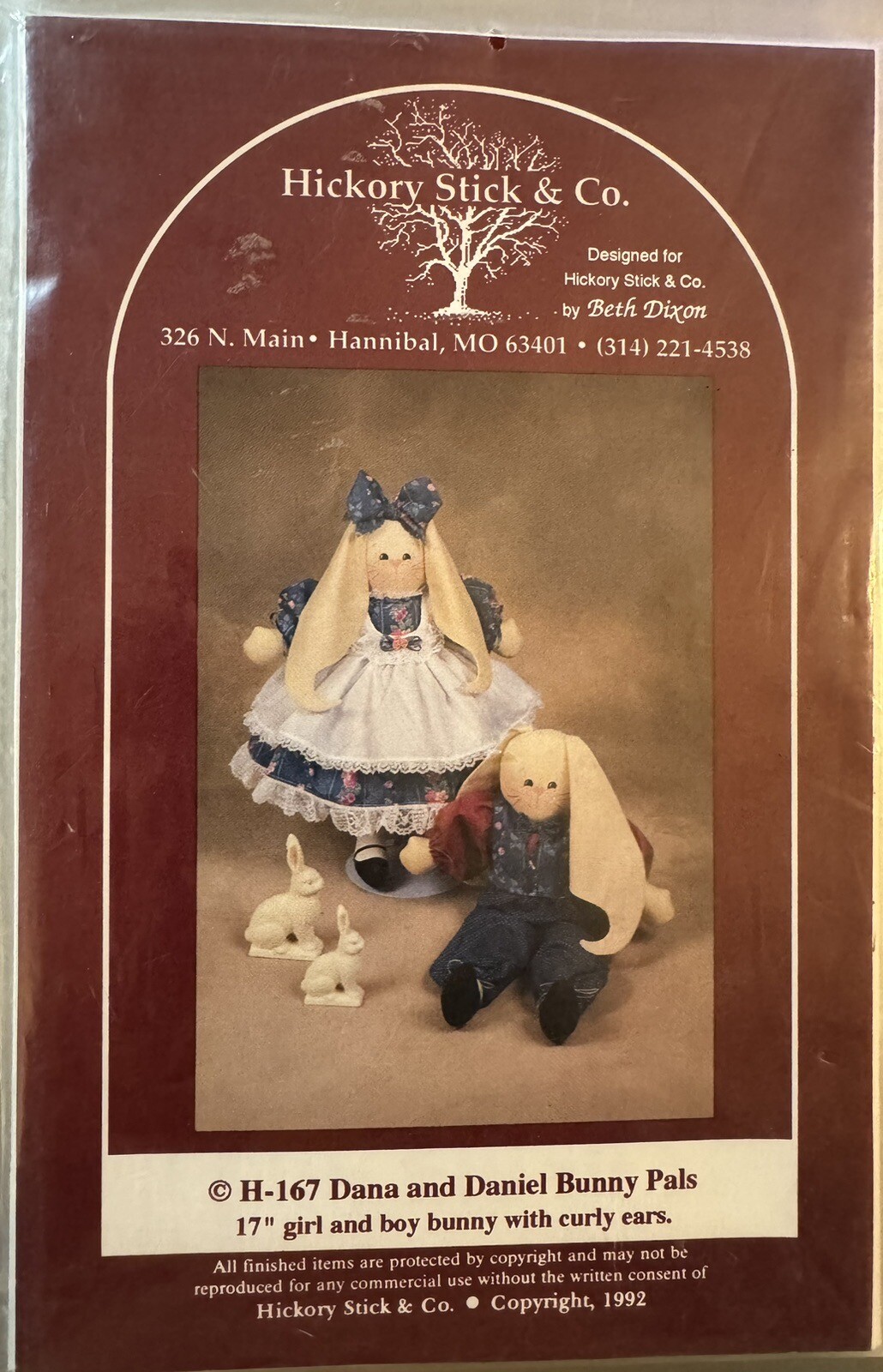Vtg Hickory Stick & Co. pattern H-167 Dana & Daniel Bunny Pals Dolls uncut