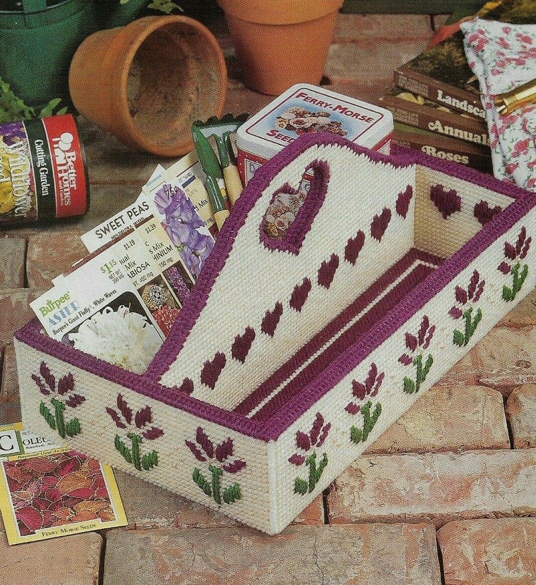 HEARTS & FLOWERS GARDEN CADDY CARRYALL TOTE PLASTIC CANVAS PATTERN INSTRUCTIONS