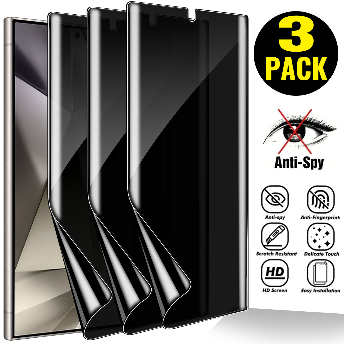 3x For Samsung S25 Ultra Plus S24 S23 Anti-Spy Privacy Hydrogel Screen Protector