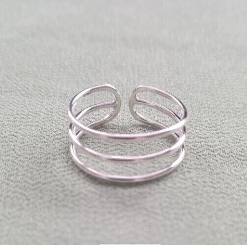 Women's Three Row Adjustable Toe Ring 925 Sterling Silver 14K White Gold Plated