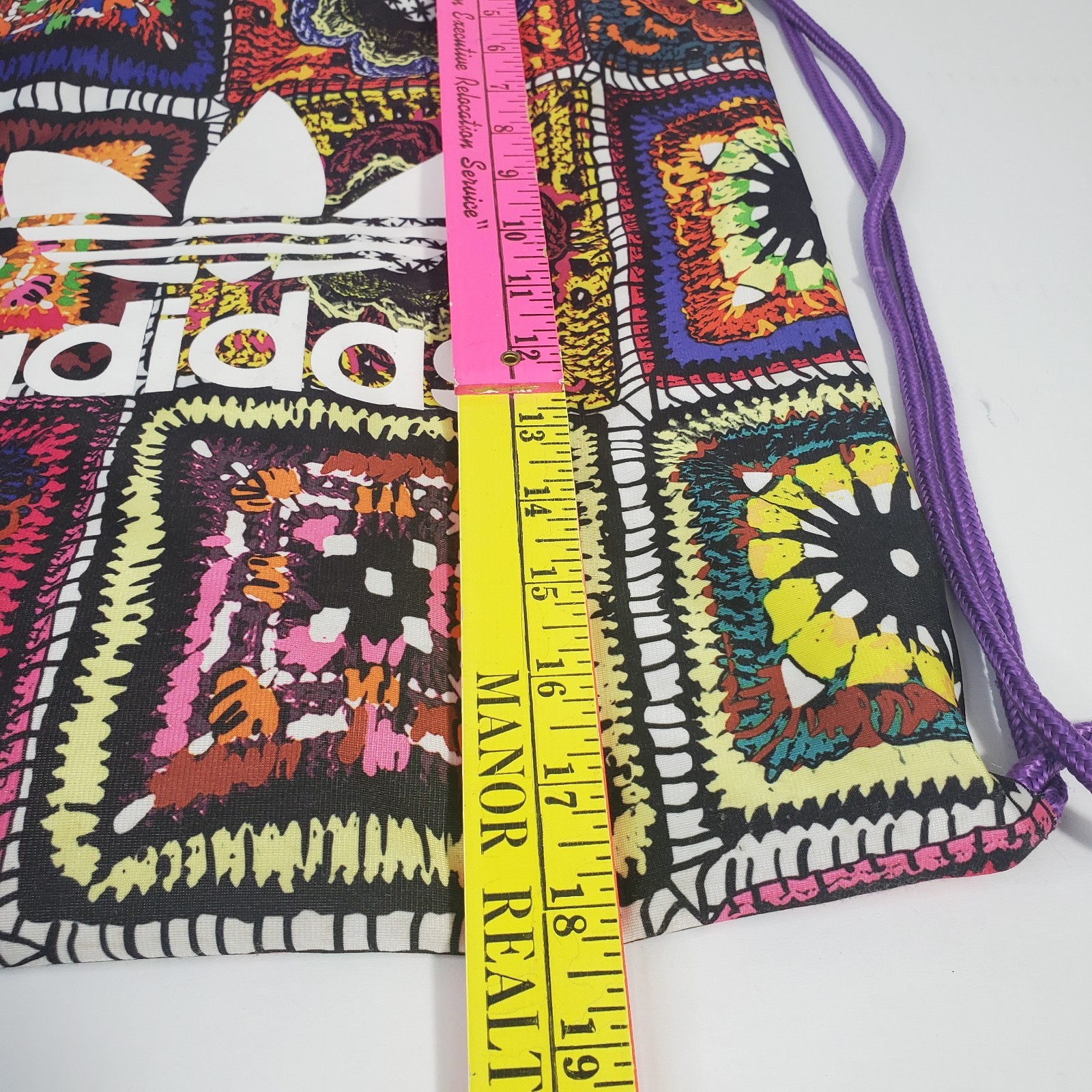 Adidas OG Crochita Gym Bag Drawstring Backpack Knapsack Faux Granny Square
