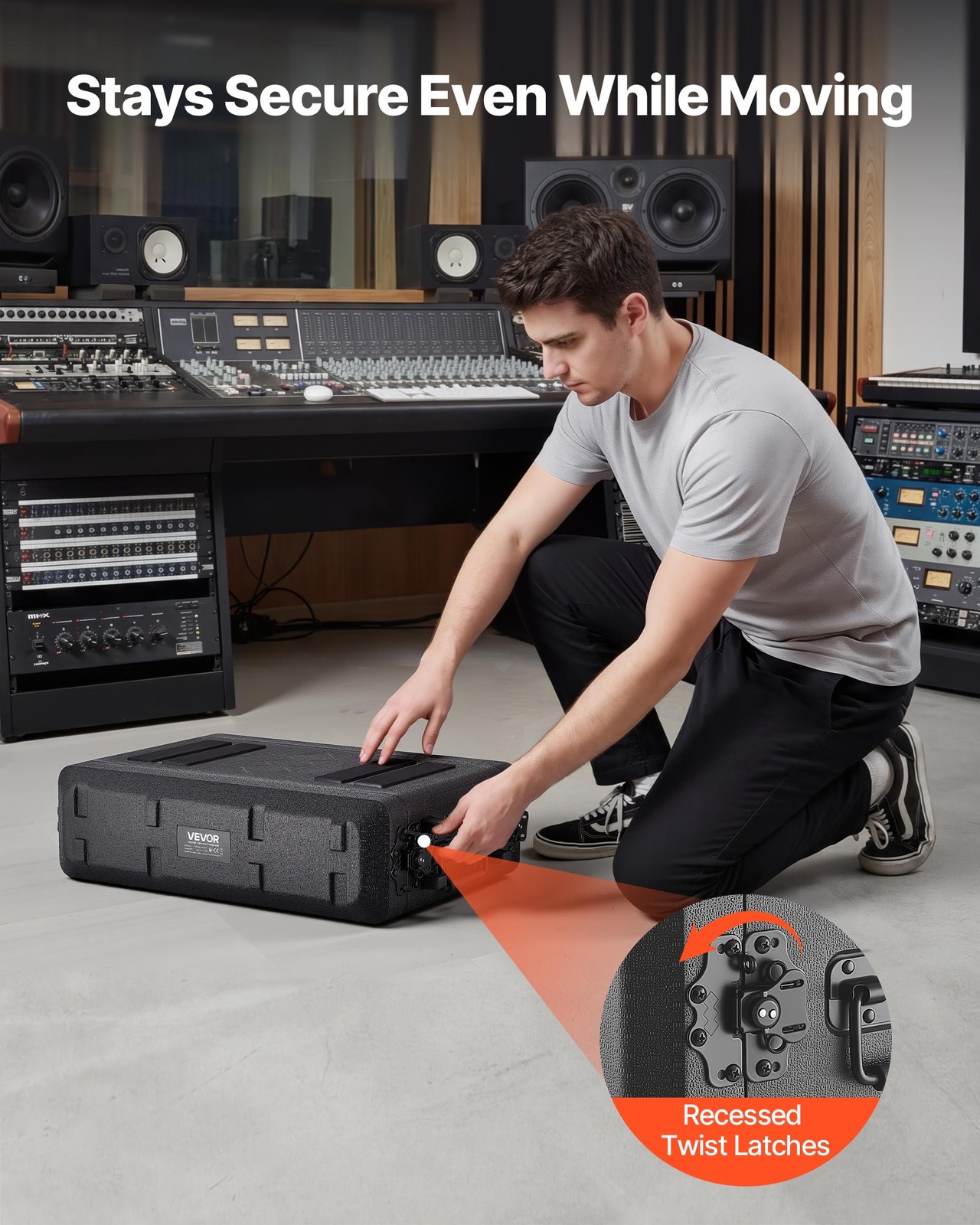VEVOR 2U Rack Case Rackmount Flight Case 12 in with Microphone Compartments