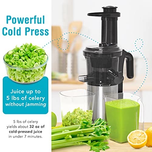 SJV-107-A Slow Juicer, 5.5 x 5.2 x 19.5, Silver, Black