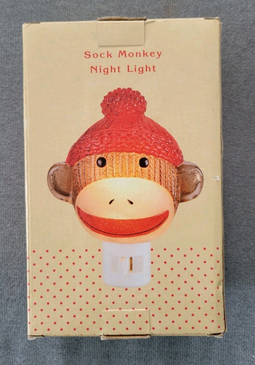 NIB Vintage Cracker Barrel Country Store Sock Monkey Night Light Y2k Brown Red