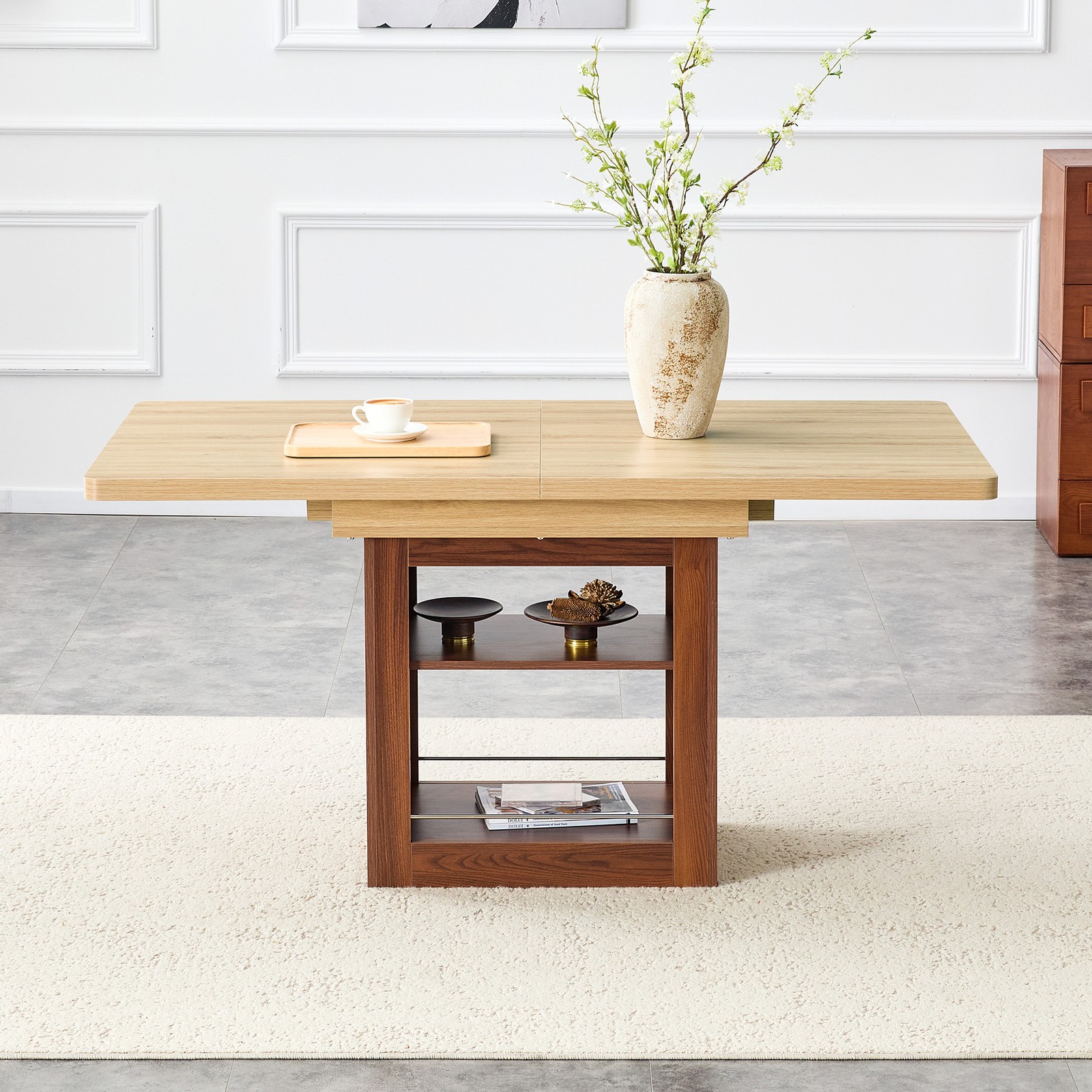 Expandable Dining Table w/storage space,59" to 71" kitchen Dining Table Walnut