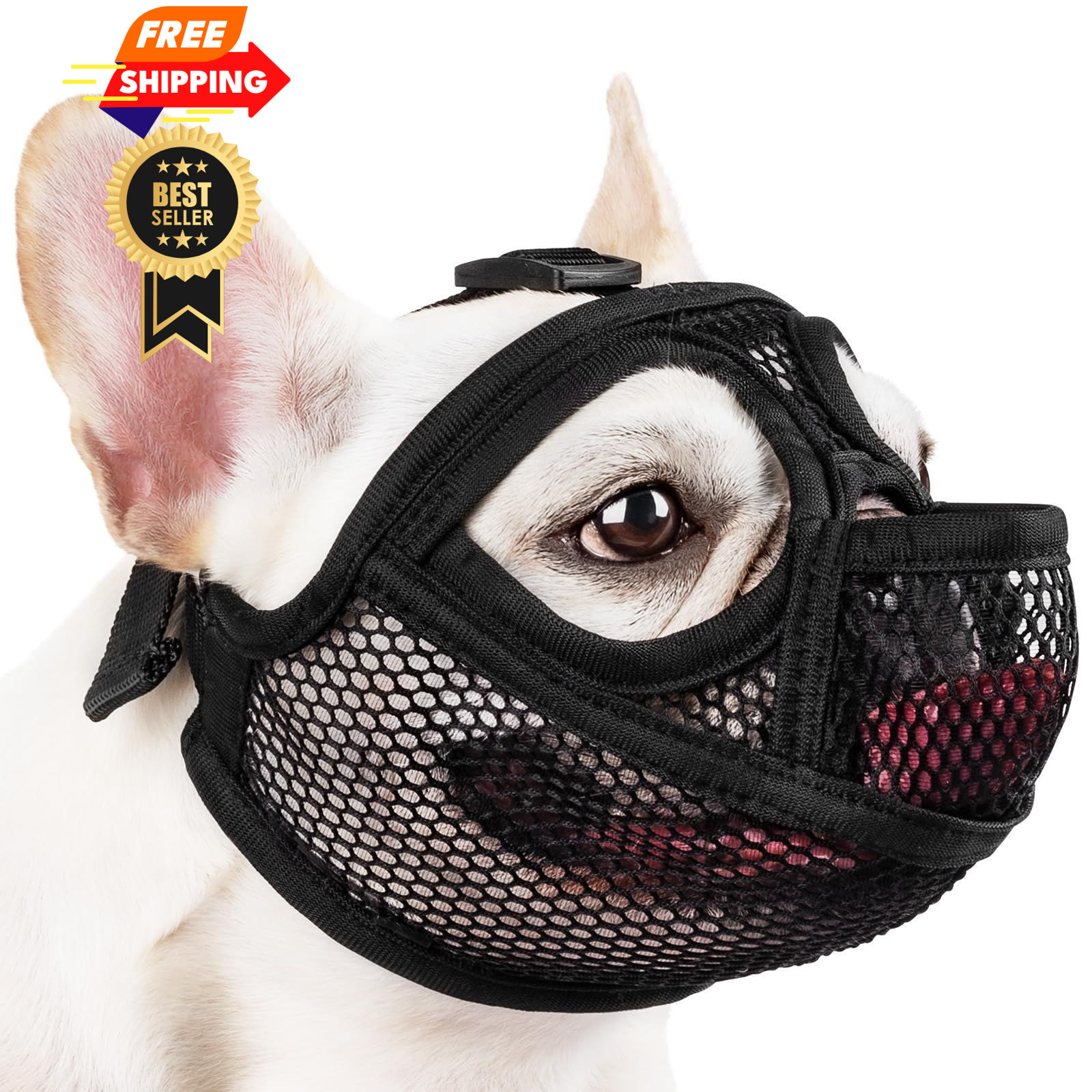 Mayerzon French Bulldog Muzzle, Mesh Short XXS [Head Cir: 8.5"-12.5"], Black