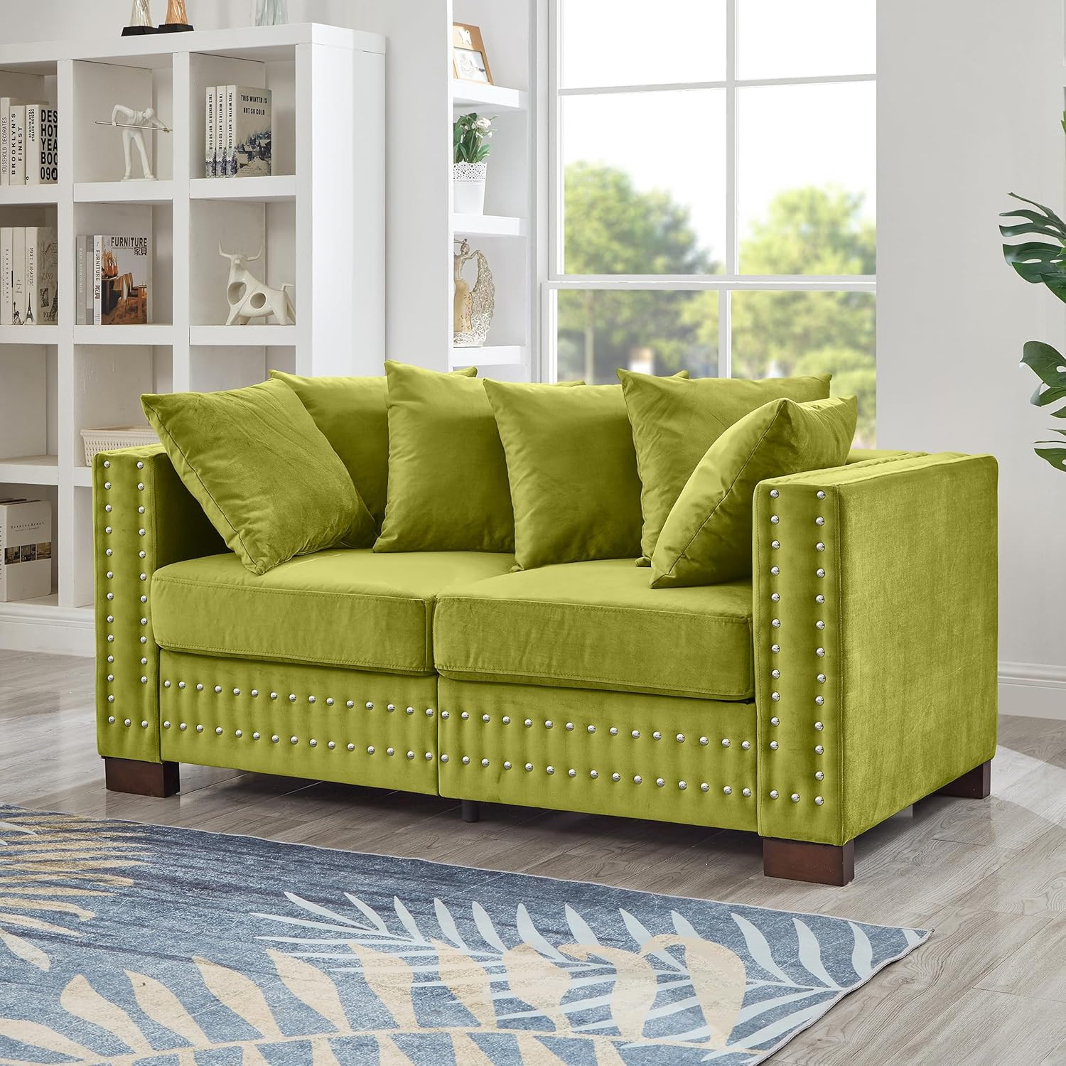 Elegant 60.5'' Green Velvet Tufted Loveseat Sofa with Silver Nailhead Trim