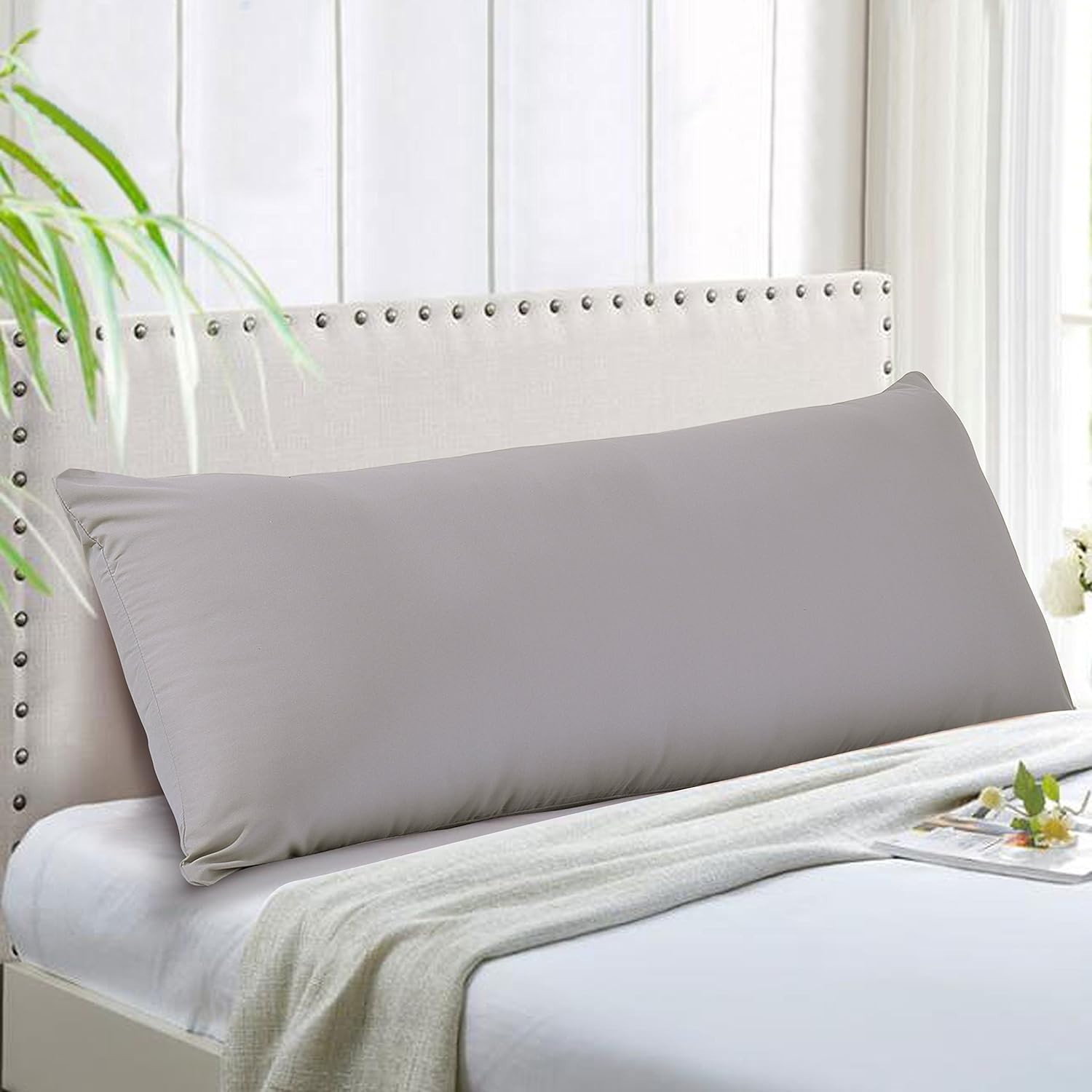Classic Silver Grey Microfiber Pillow Cover 21"x54" - Zipper Closure for Ease