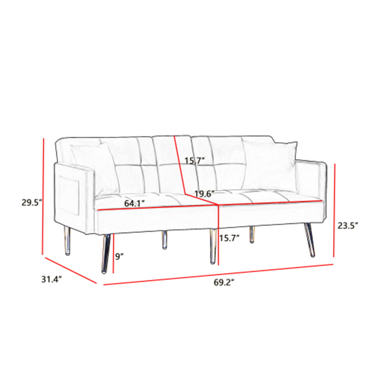 Convertible Sofa Bed Loveseat Couch Folding Sofa Bed Cream White/Pink/Grey/Black