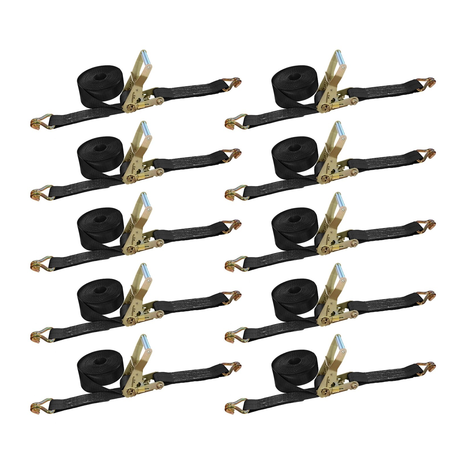 10 Pack Heavy Duty 2" x 30' Ratchet Tie Down Strap w/ Wire J Hook WLL 3333 LBS