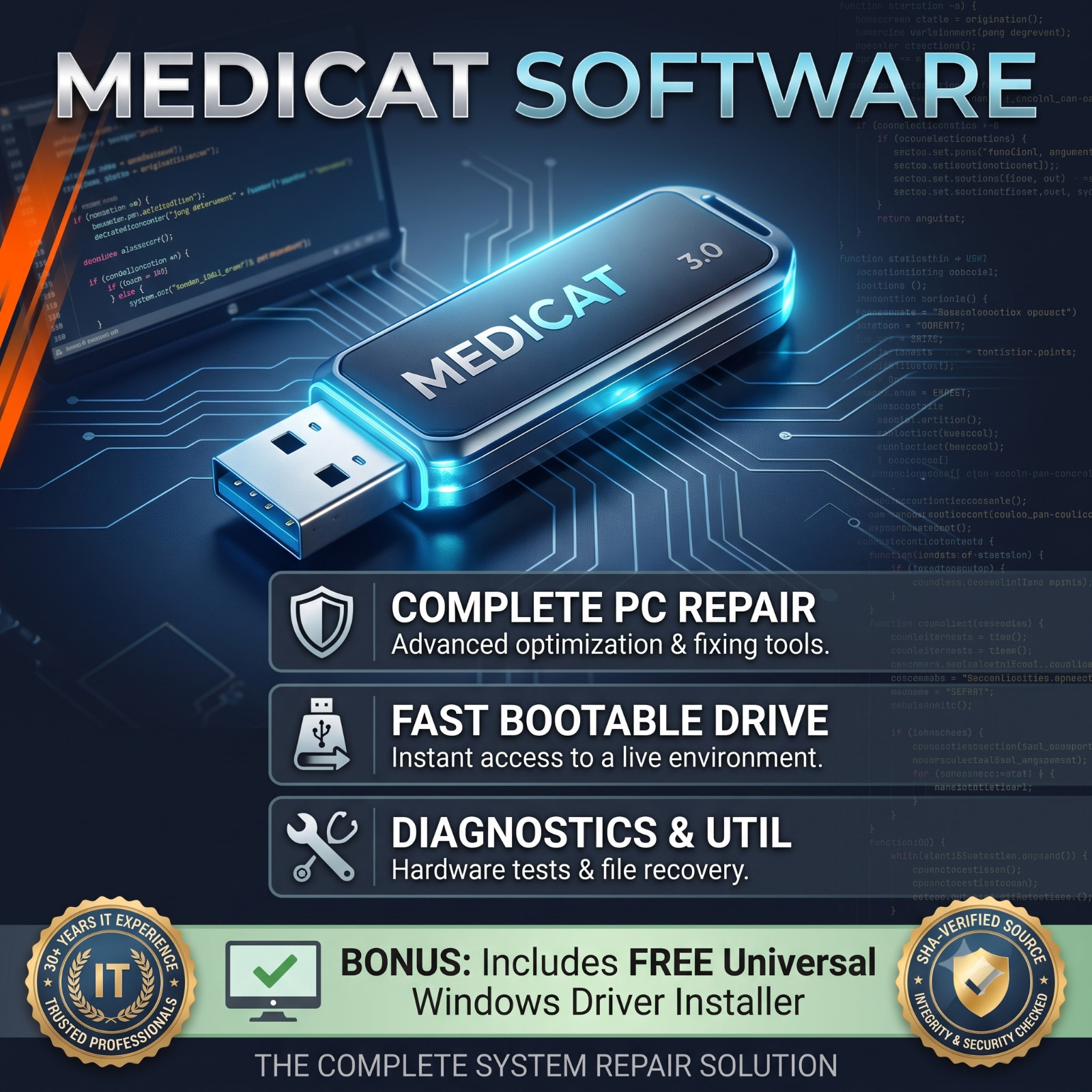 🔥MediCat PC Recovery Tool💻USB or DVD🔧Computer Diagnostic Bootable Data Repair