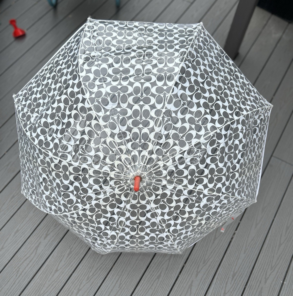 Large Coach Monogram Clear See Through w/ Lucite Handle Umbrella Rain Paris