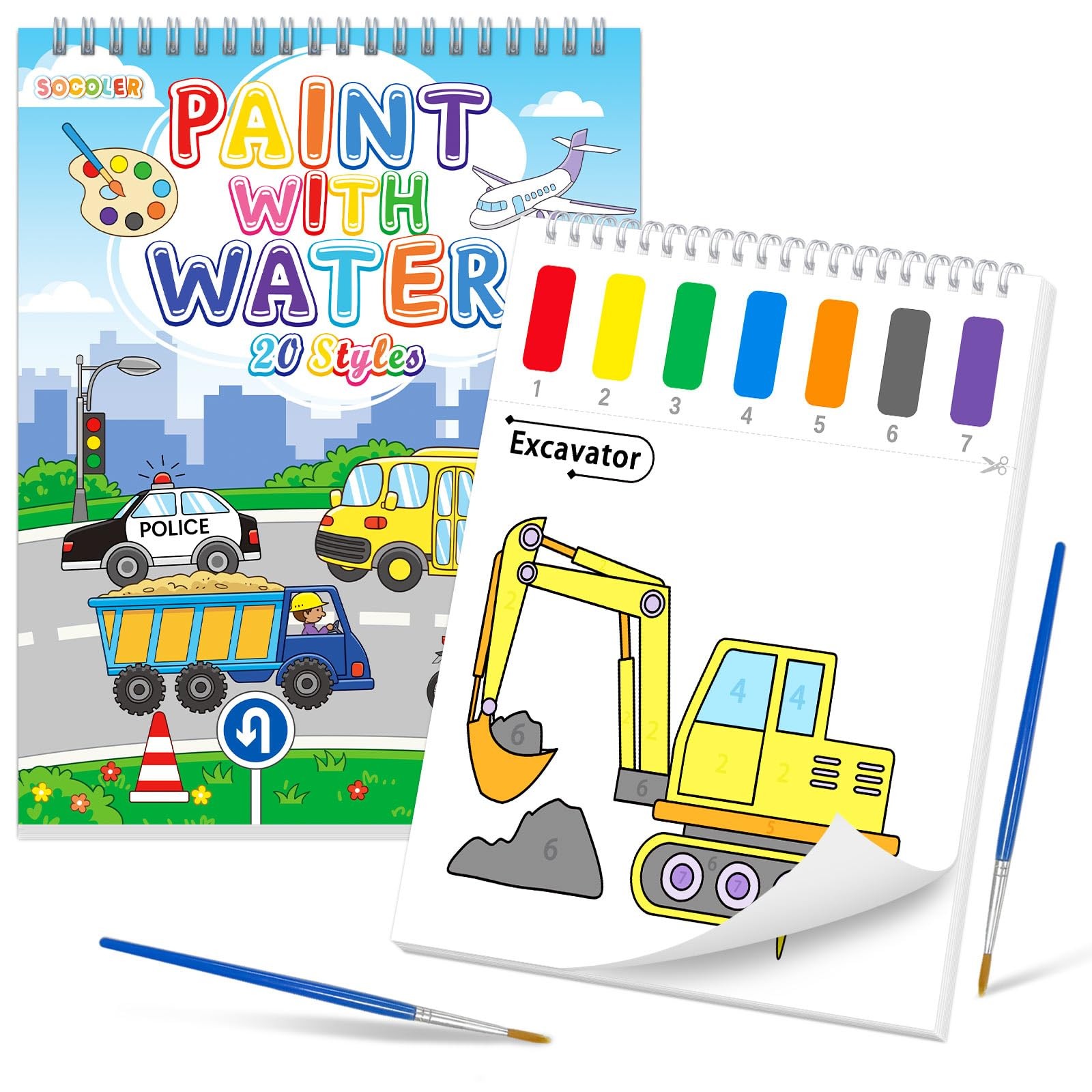 SOCOLER Paint with Water Coloring Books 7.86 x 9.29 x 0.39 inches, Traffic