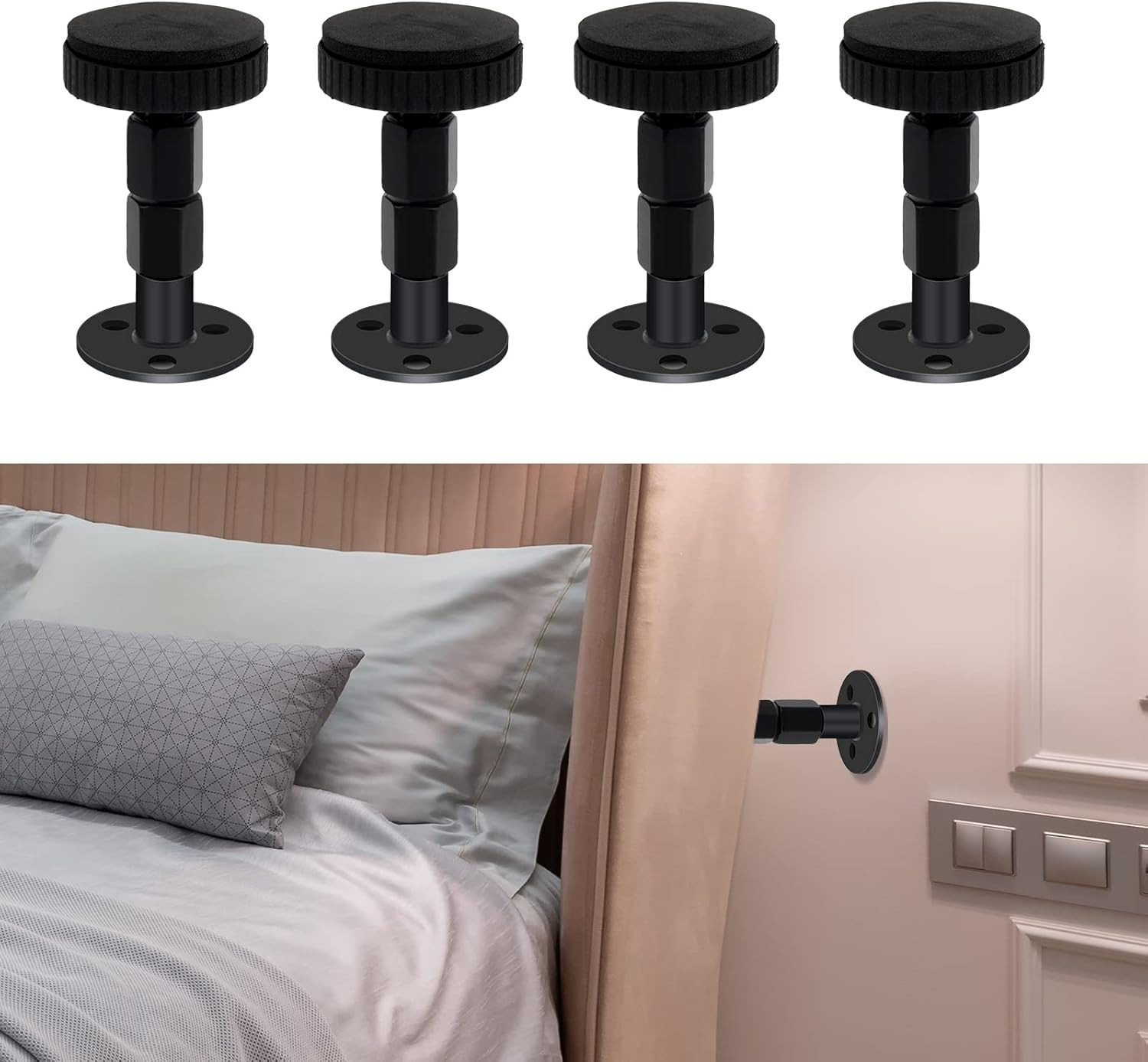 4Pcs Headboard Stoppers for Wall, Adjustable Headboard Stoppers, Bed Noise St...