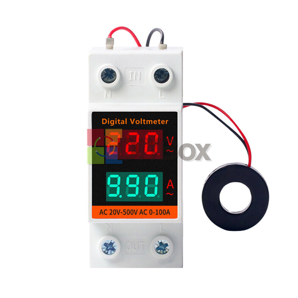 Din Rail LCD Digital Voltmeter Ammeter Electricity Meter AC 60V-500V 0.00-99.9A