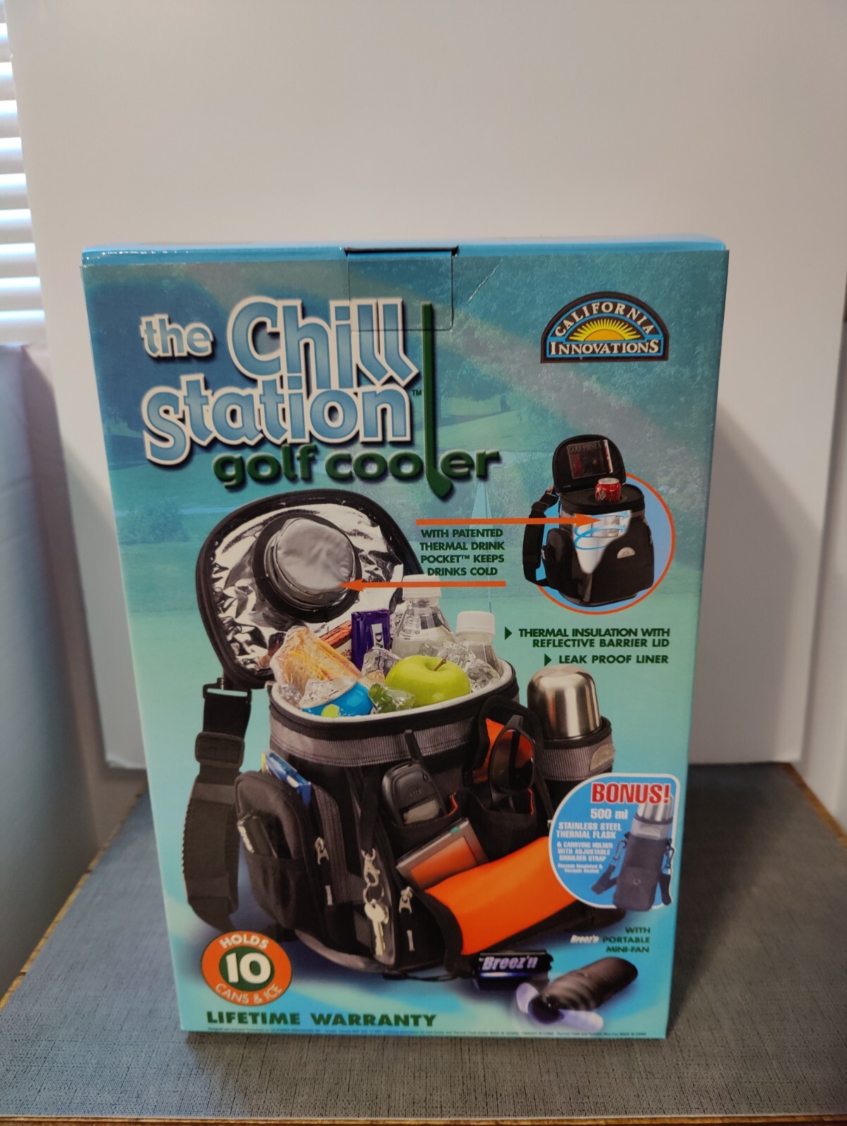 Golf Cooler The Chill Station-Insulated/Thermal Flask/Fan Multiple Pockets