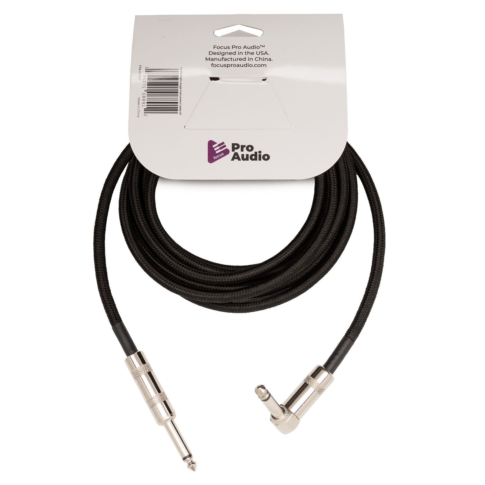 FocusProAudio Woven Right Angle Instrument Cable 10 Feet