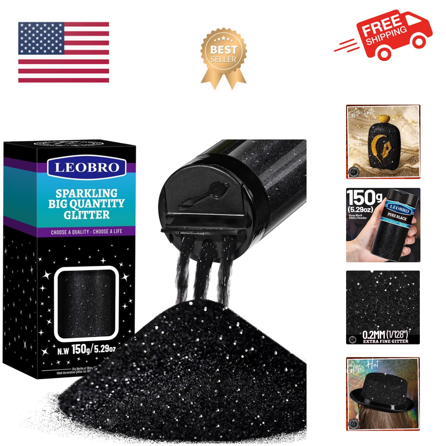 Black Glitter, 150g/5.29oz Black Fine Glitter for Crafts, Resin, DIY Arts and...