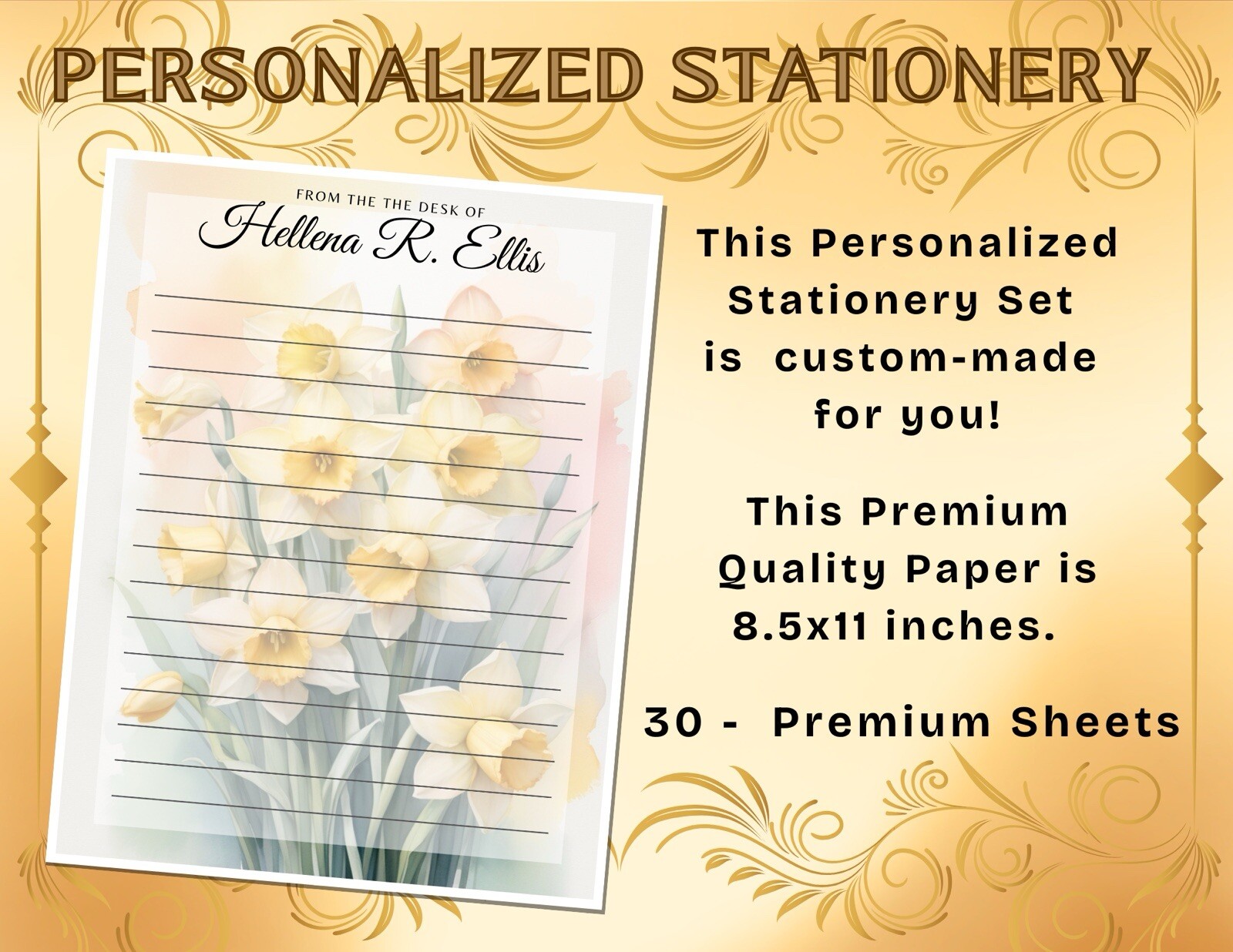 PERSONALIZED - 30Pcs Stationery Writing Paper, Watercolor Stationary  #L2C65