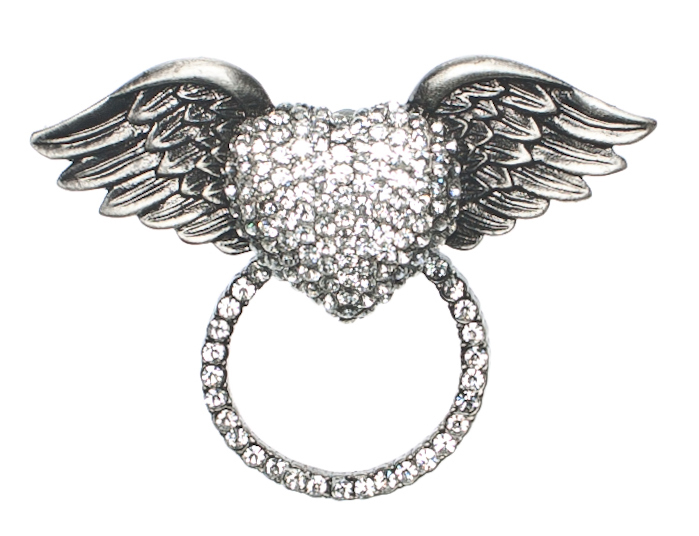 RHINESTONE WINGED HEART SUNGLASS HOLDER PIN