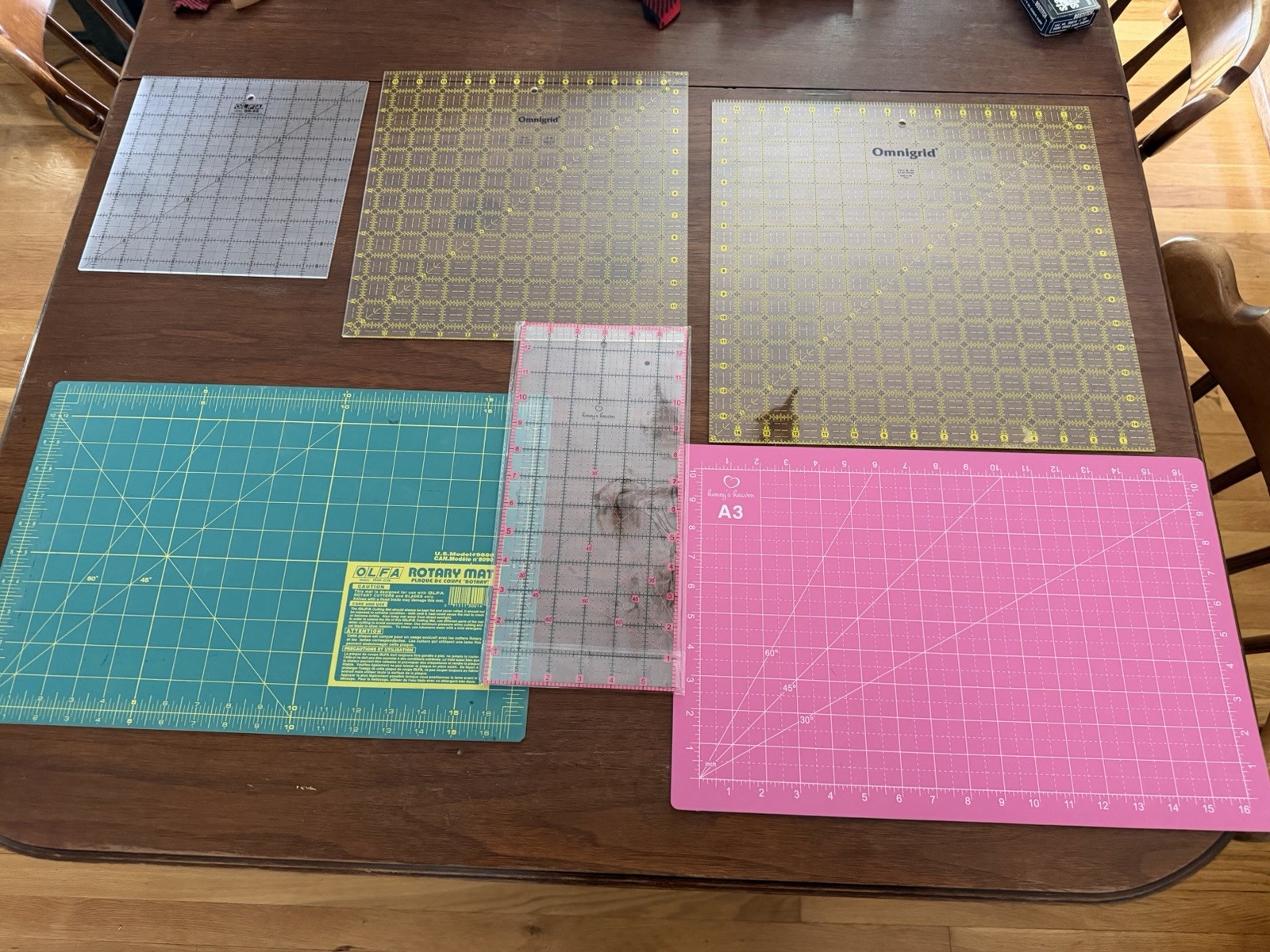 Lot 6 Quilting Templates Squares Rectangles Omnigrid Rotary Mat Honey’s Heaven