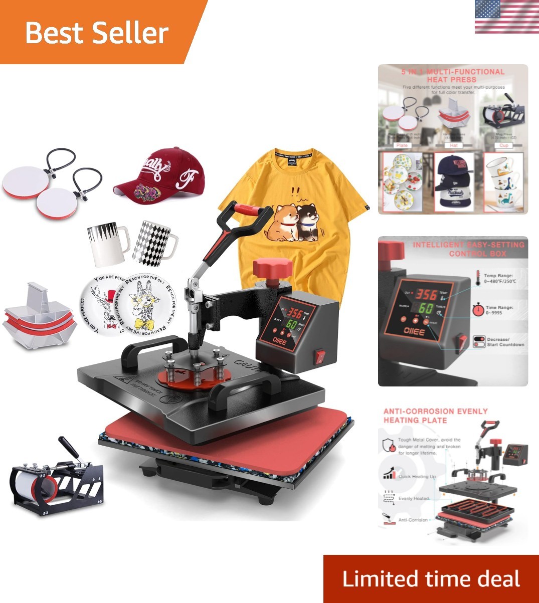 Heat Press Machine 5 in 1 Combo Heat Press 12 x 15 Inch Heat Transfer Machine...