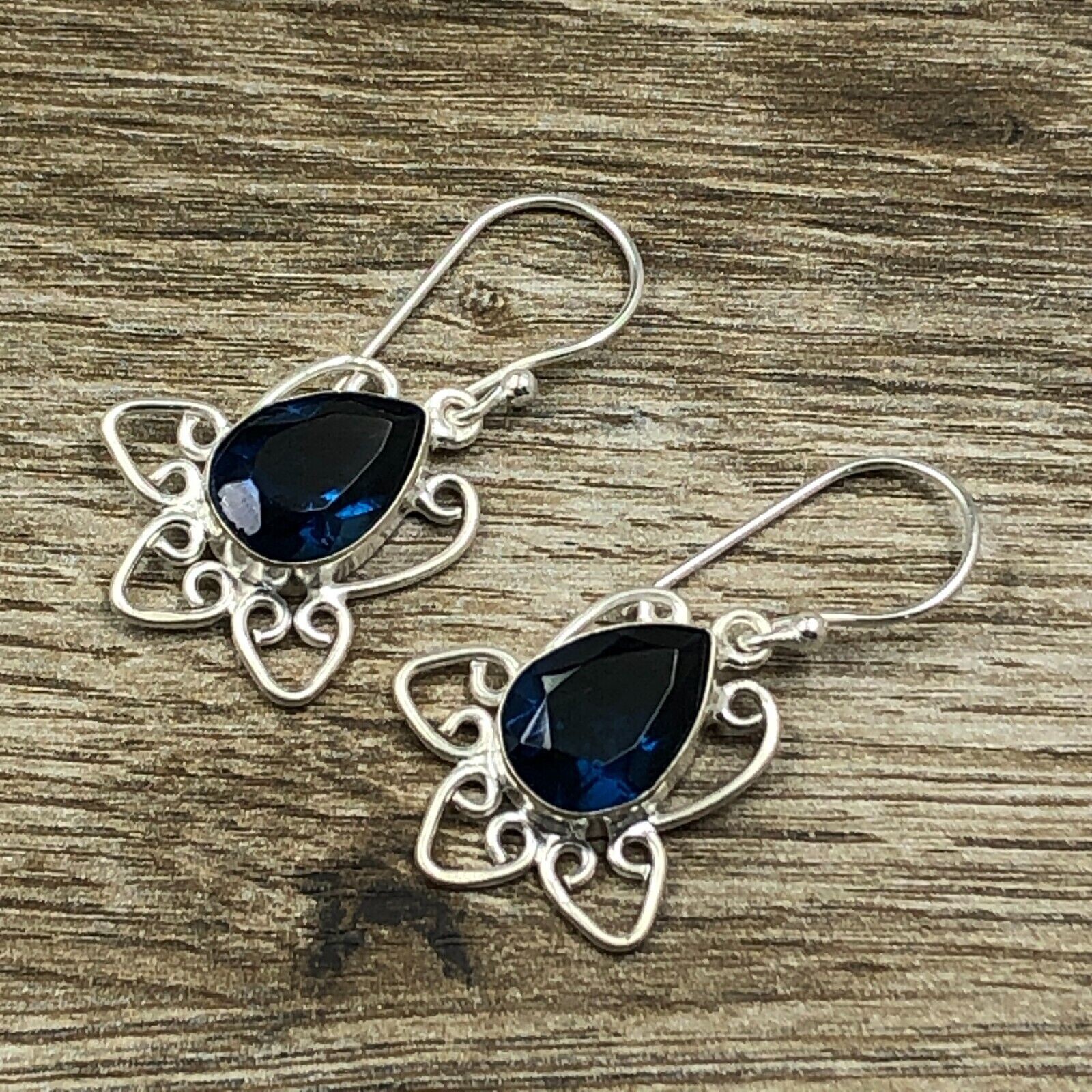 Pear Cut Simulated Sapphire Gorgeous Drop Dangle Earrings 14k White Gold Plated