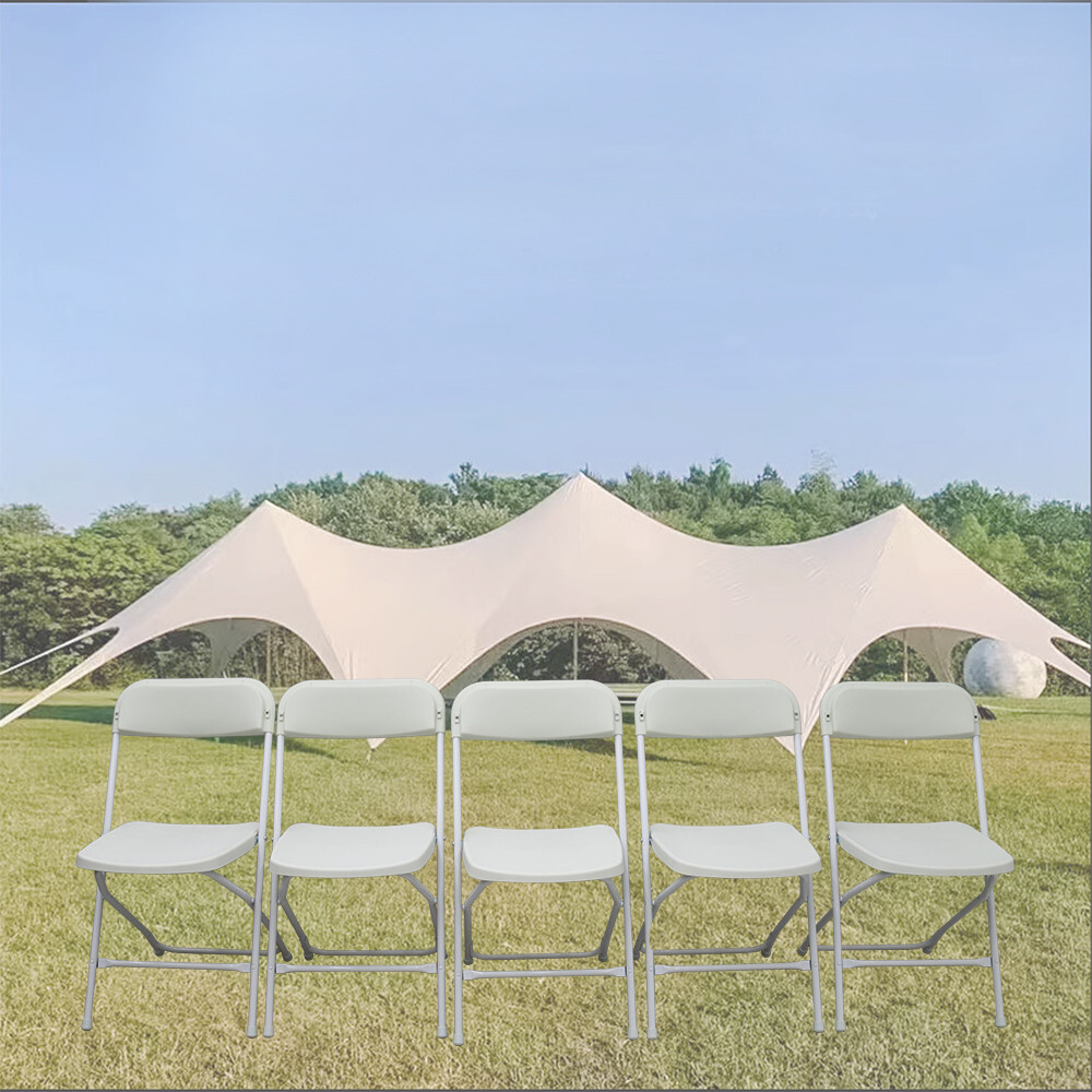 5 Pack White Plastic Commercial Folding Stackable Chairs Plastic + Iron Material