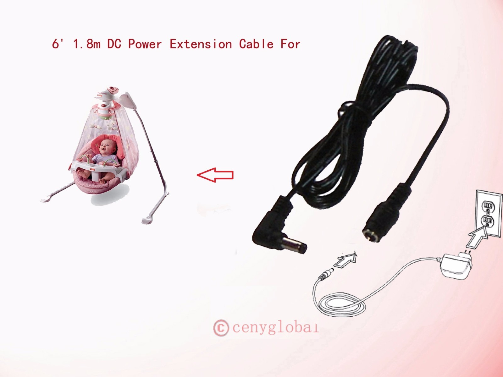 1.8m Extension Power Cord Cable For INGENUITY InLighten Cradling Swing Adapter
