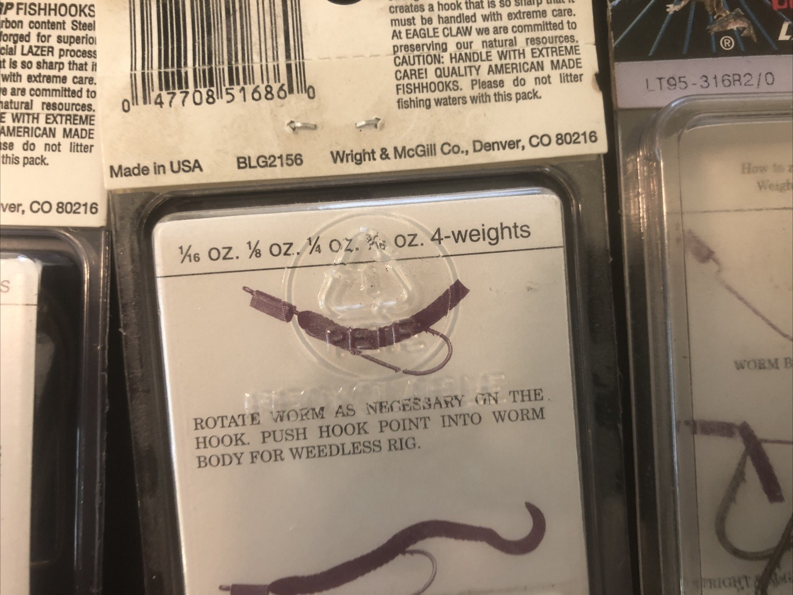3 Packs Eagle Claw Weighted Hooks sz 2/0 5 per pack 15 total LT95316R