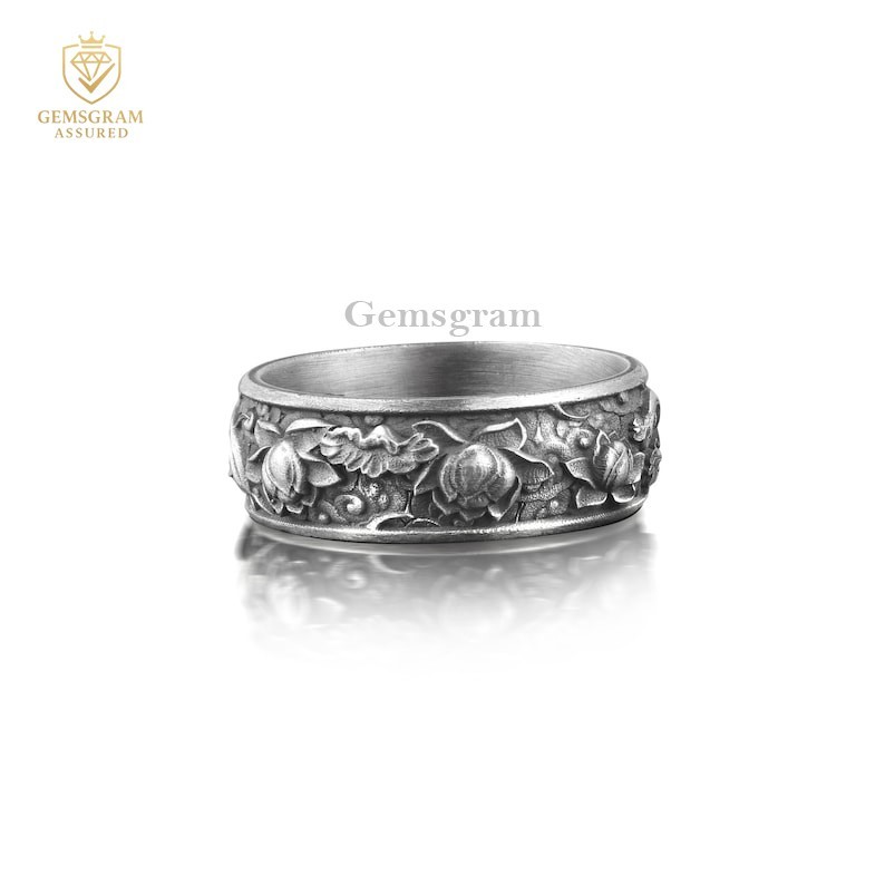925 Sterling Silver Japanese Lotus Flower Styled Matte Band Women Silver Jewelry