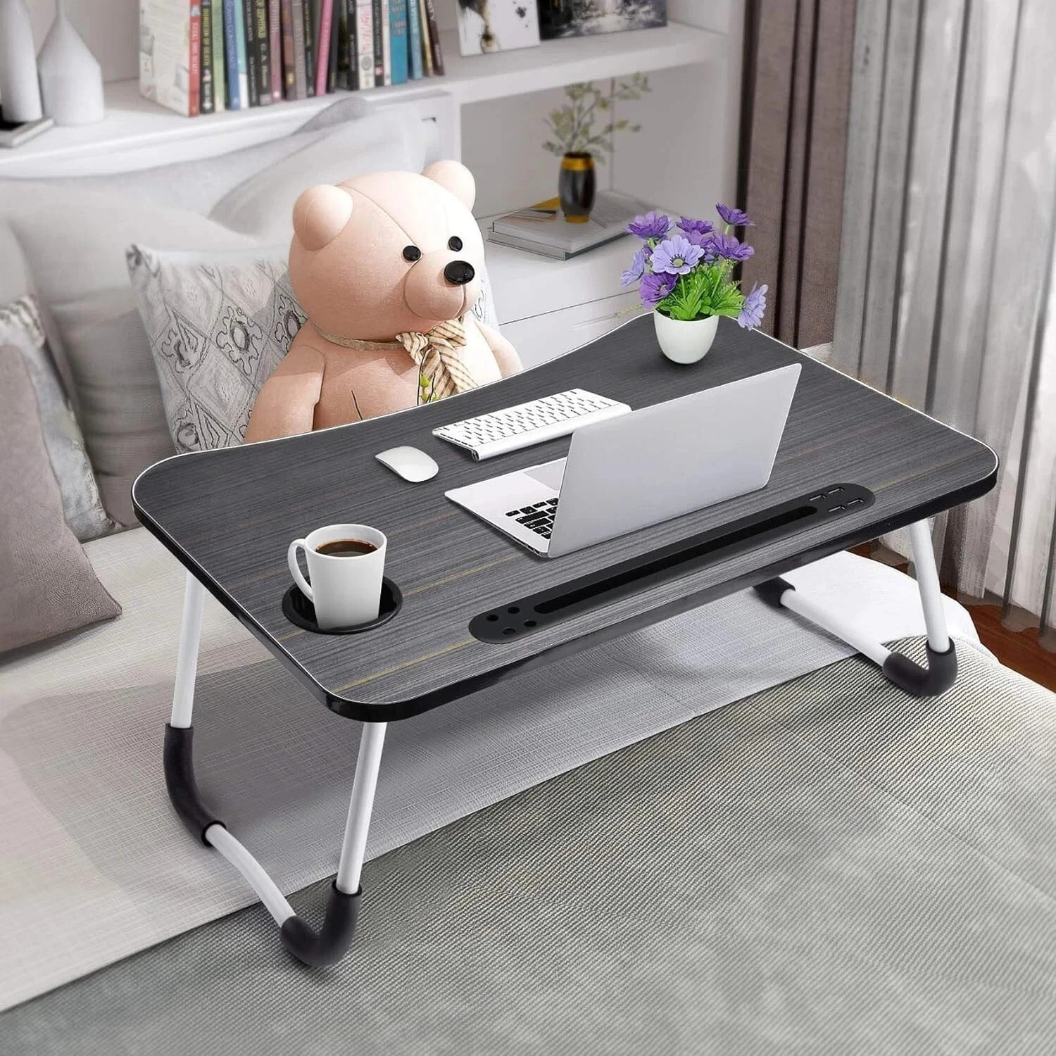 Laptop Tray Lap Desk Stand Foldable Bed Table Notebook Tray Cup Slot Adjustable