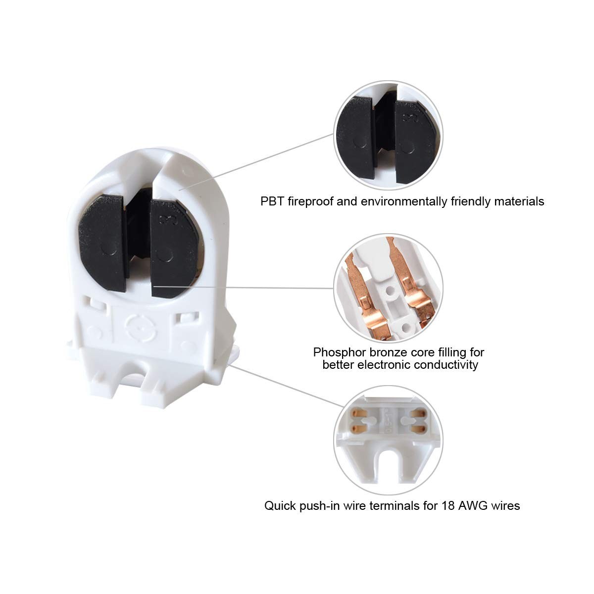 T5 Light Socket, T5 Lamp Holder G5 Base Non-Shunted Turn Type Led Fluorescent...