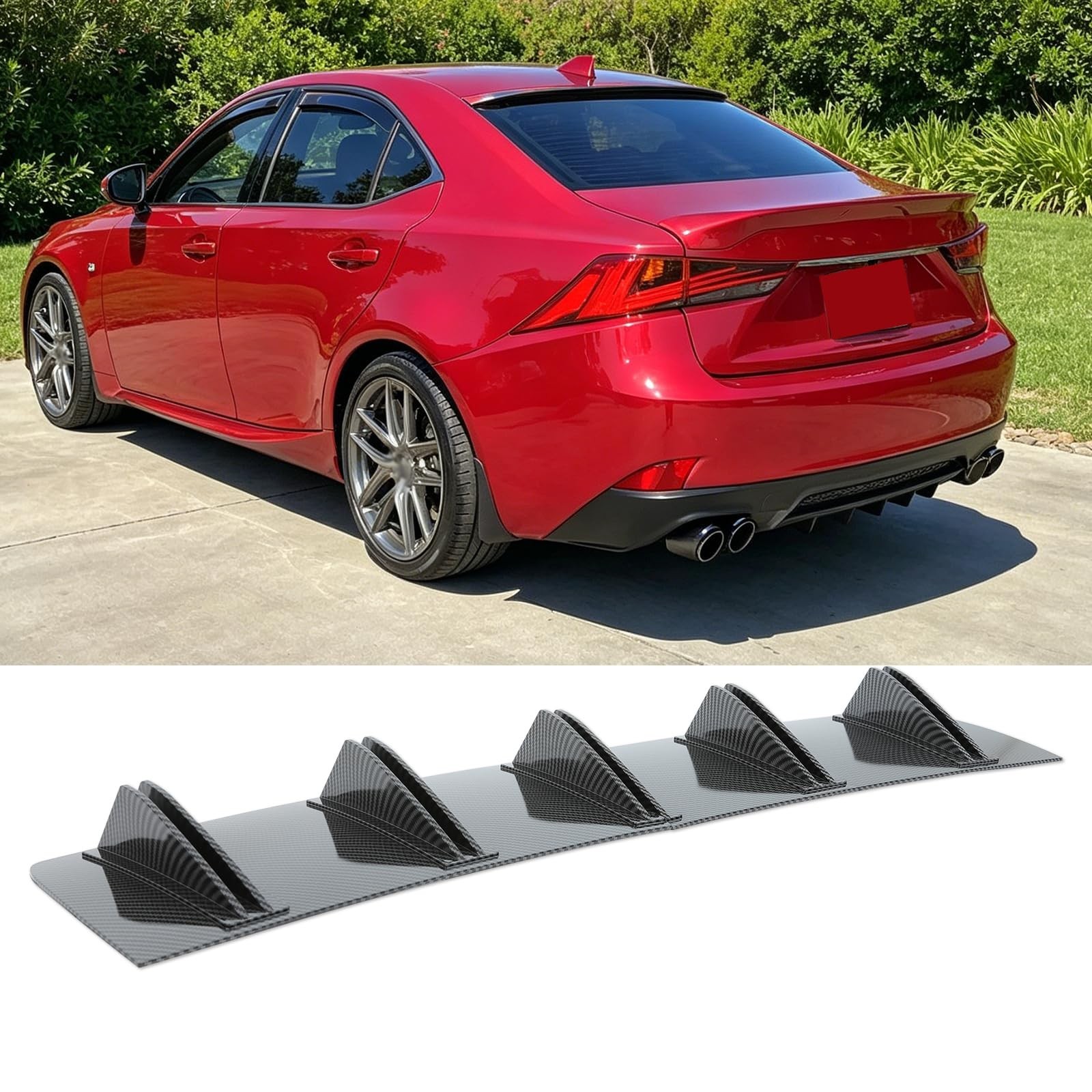 Universal Rear Diffuser Shark Fin 31inch ABS Car Rear Bumper Diffusers 5 Fins...