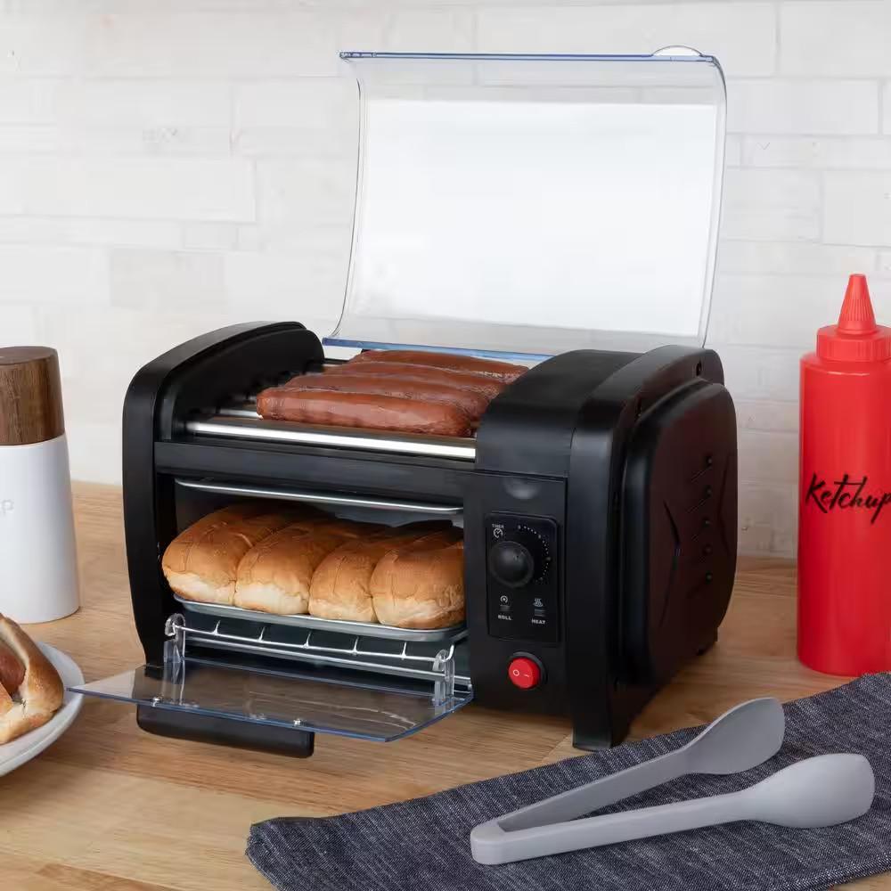 Countertop Hot Dog Roller with Bun Warmer and Adjustable Timer - 5 Stainless