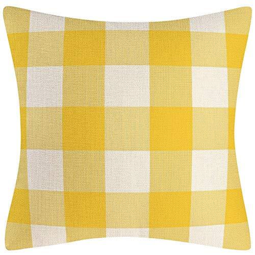 Yellow and White Buffalo Check Plaid Throw Pillow Covers Farmhouse Decorative...