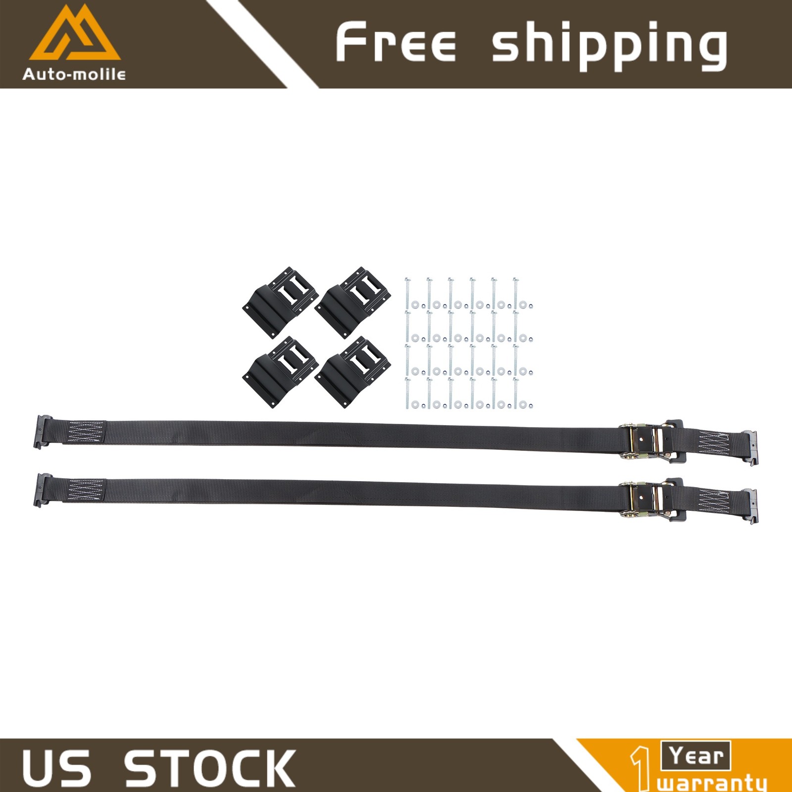Heavy Loads E Track System With Wheel Chock Black Ratchet Tie Down Straps New