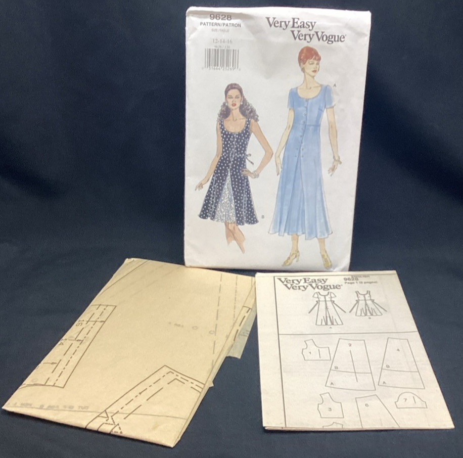 Vtg Sewing Pattern, Very Easy Vogue 9628 Dress 12-16 1997 Uncut - ships free