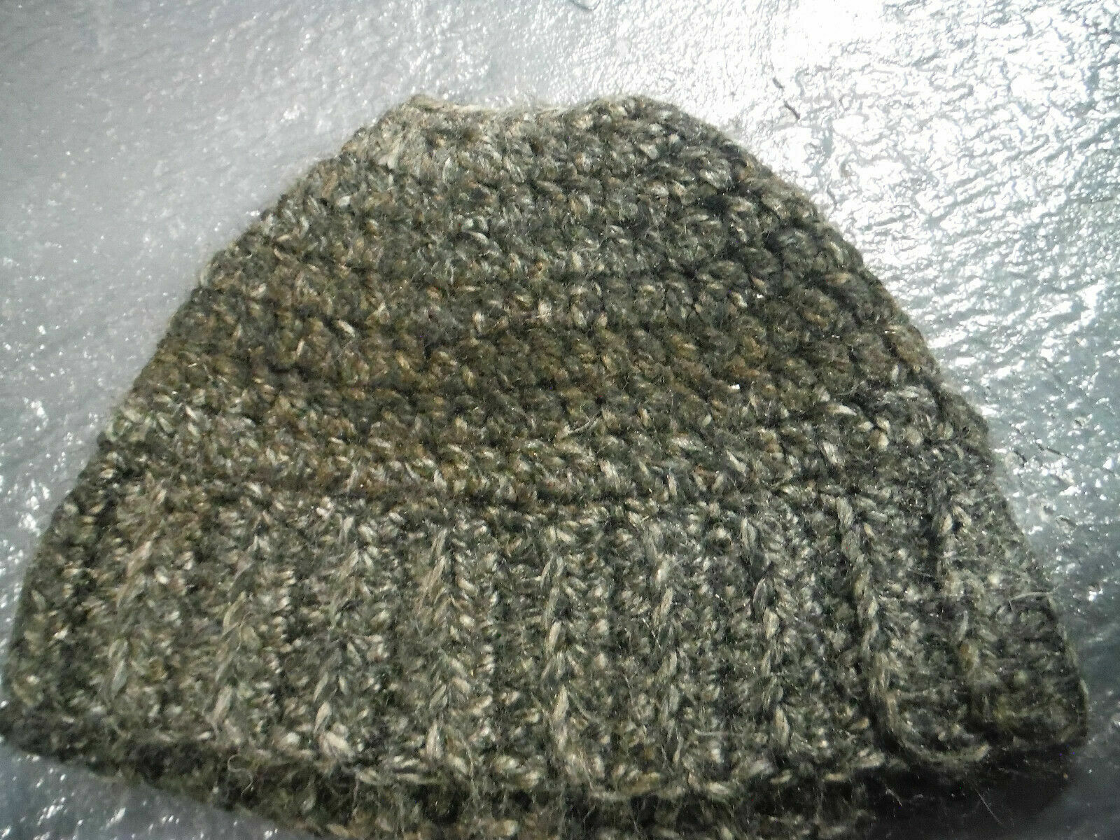 Green/Black Blended Handmade Handknit Ponytail Beanie Winter Cap