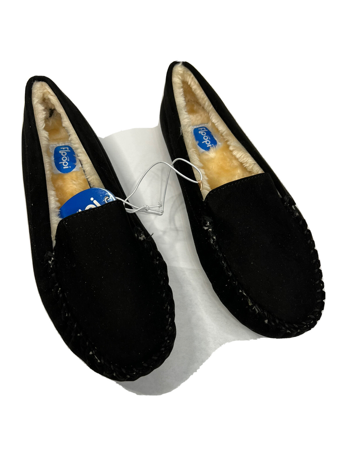 Floopi Black womens Lily Moccasin Faux Suade Slippers Size 11