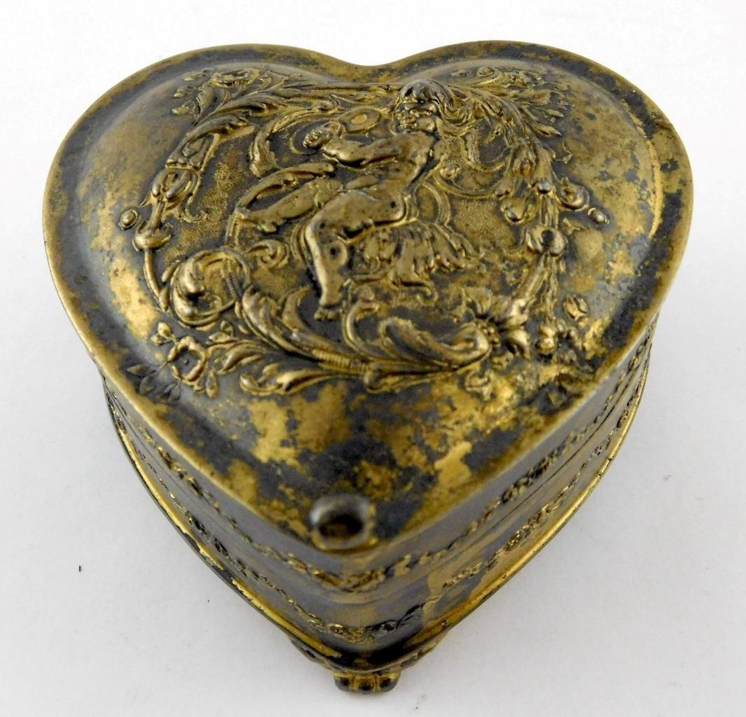 Pairpoint Gilded Victorian Curling Iron Heart Shaped Storage Box Angel Motif