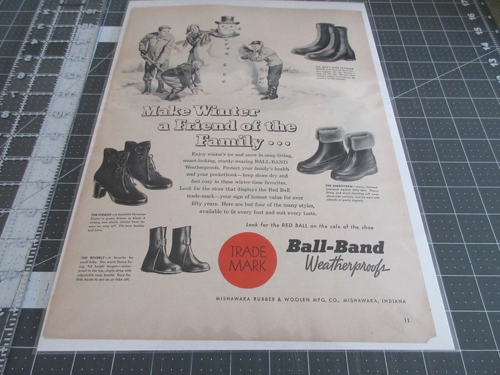 1949 Ball-Band Weatherproofs - Make Winter A Friend Of Family - Print Ad