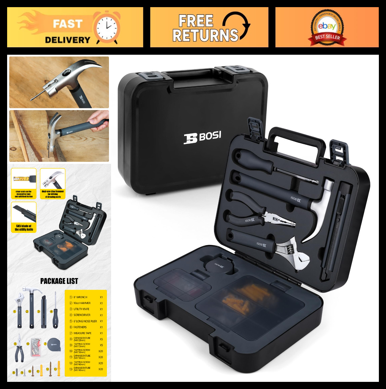 136-Piece DIY Hand Tool Set for Home Repairs - Screwdrivers, Wrenches, Hammer &