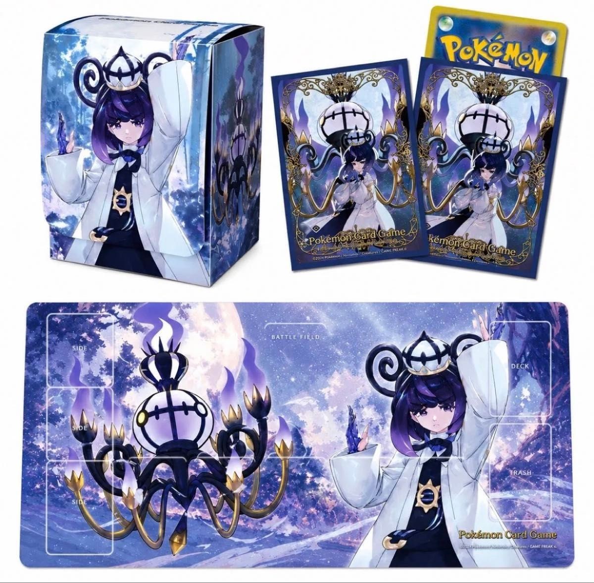 Pokemon Cards Starly & Mega Chandelure Playmat, Deck Shields, Deck Case NEW FS