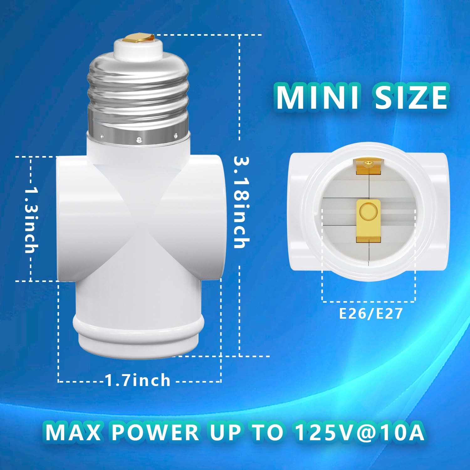 Light Socket Adapter, Convert E26 to 3-Prong Outlet White