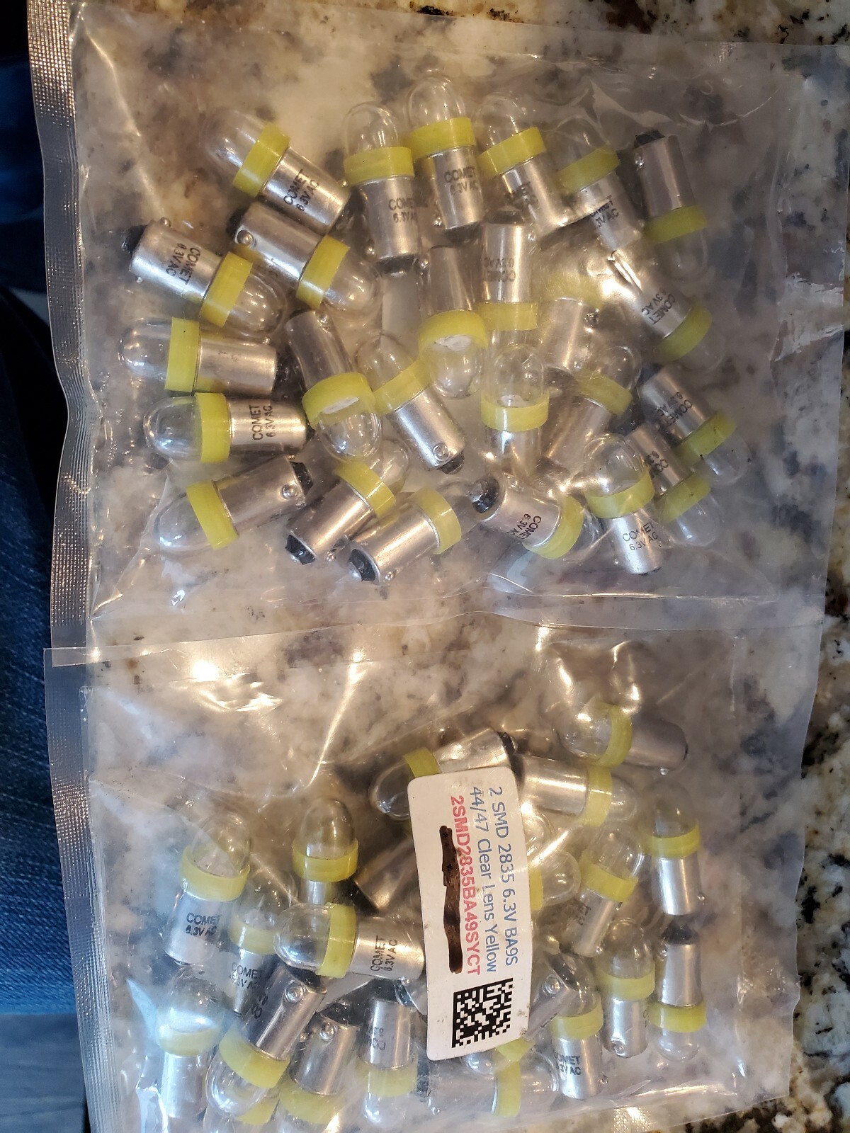 50 count BA9S 2 SMD LED Pinball Machine Light Bulb yellow 6.3V. Nbx1